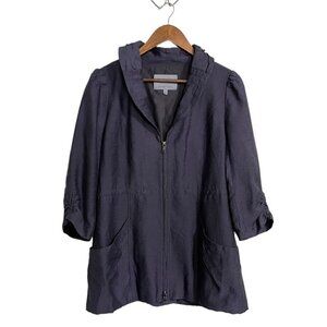 Classiques Entier Womens Blue Tencel Lyocell Zip 3/4 Ruche Sleeve Jacket Medium